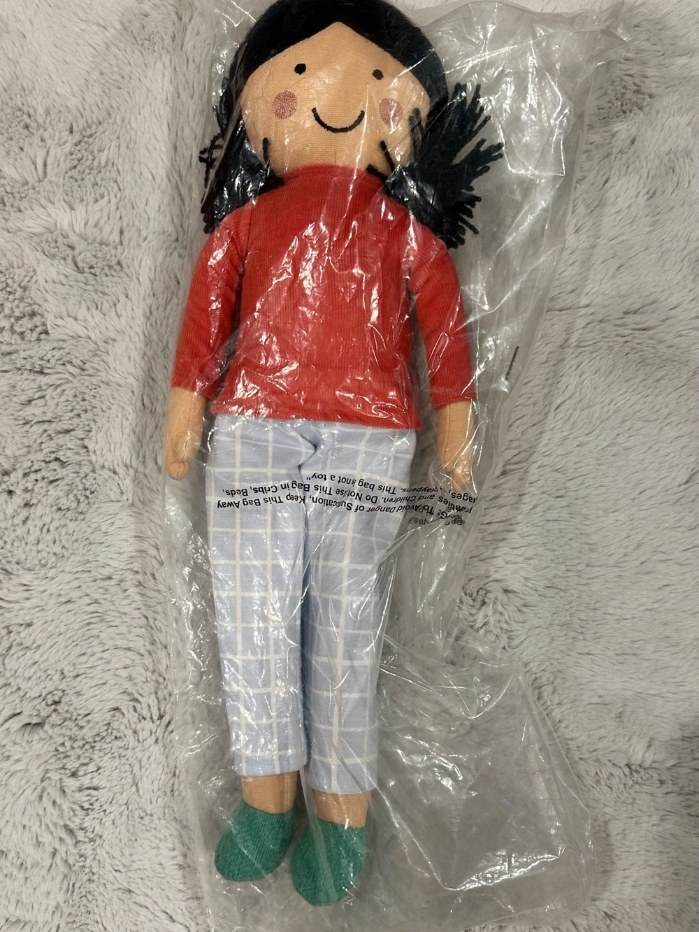 Target Red-Top Plush Doll with Black Hair and Green Shoes